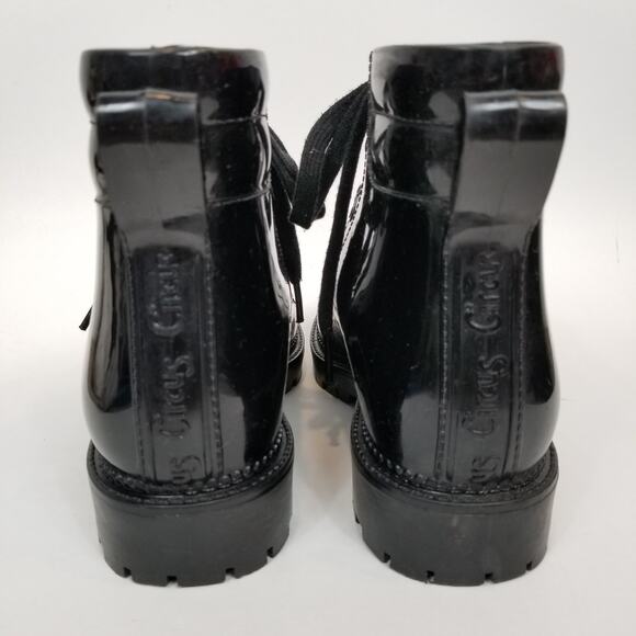 Circus by Sam Edelman Women's Black Lace Up Lug Sole Shiny Rubber Rain Boots 9 - Picture 8 of 11